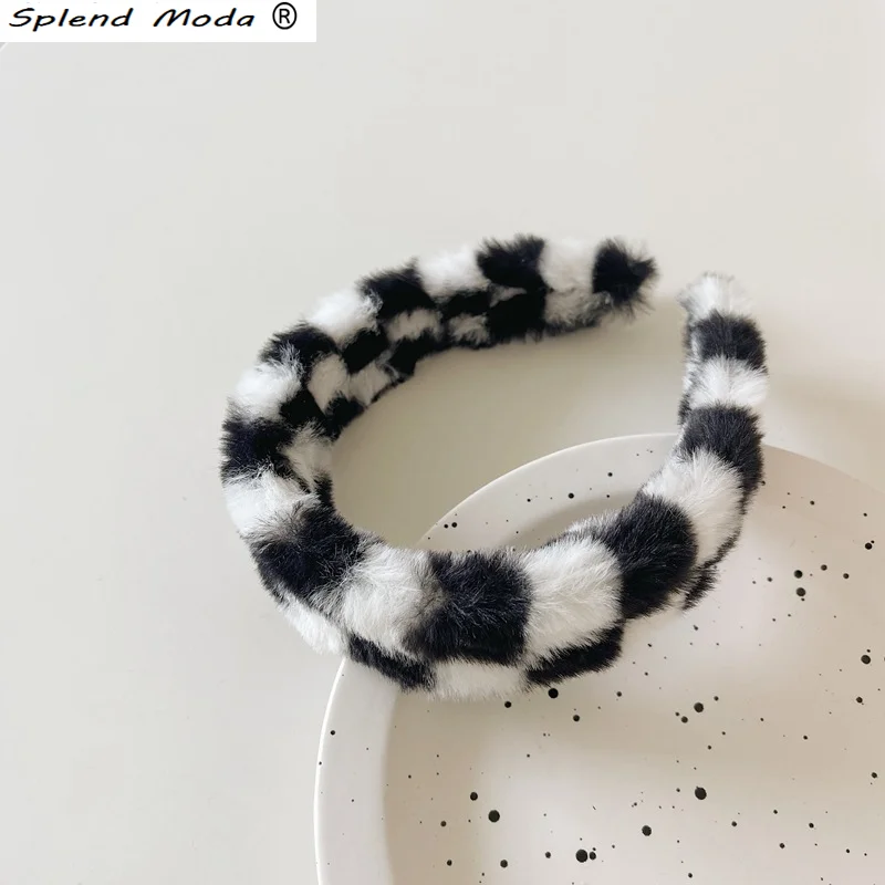 

Ободок для волос плюшевый для девочек, черный и белый цвета