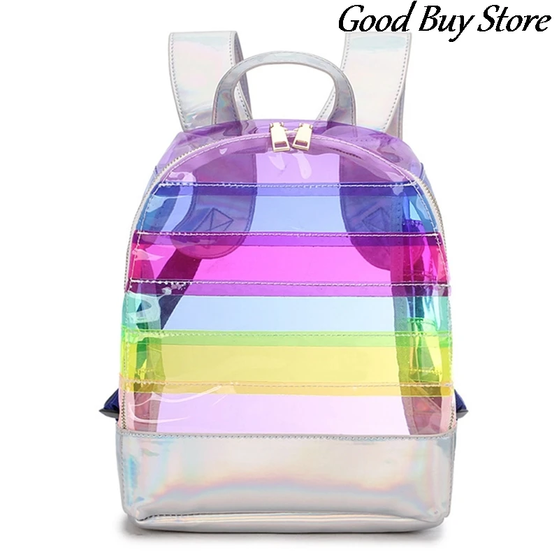 

Transparent Jelly Bag Multicolor Large Rainbow Backpack Summer Children Adult Waterproof Schoolbag Striped Color Shoulder Purse