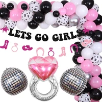 black pink balloon garland kit lets go girls banner disco ball diamond ring foil balloons for bachelorette party bridal shower