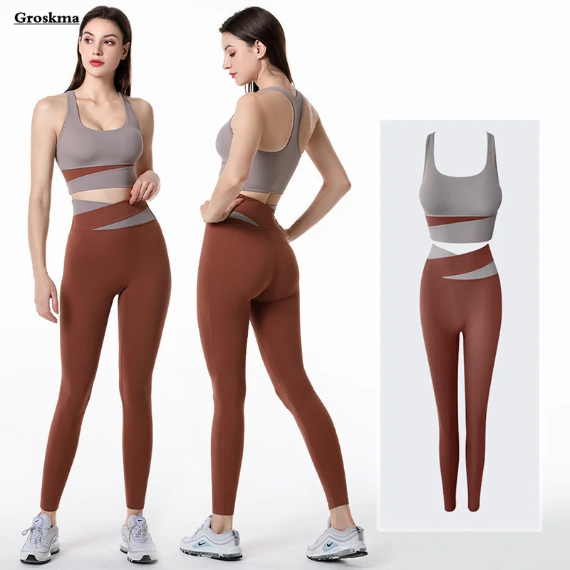 

High Waist Push Up Leggings Women Yoga Two Piece Set Fitness Gym Bra Workout Running Sportswear Clothing Chandals Mujer
