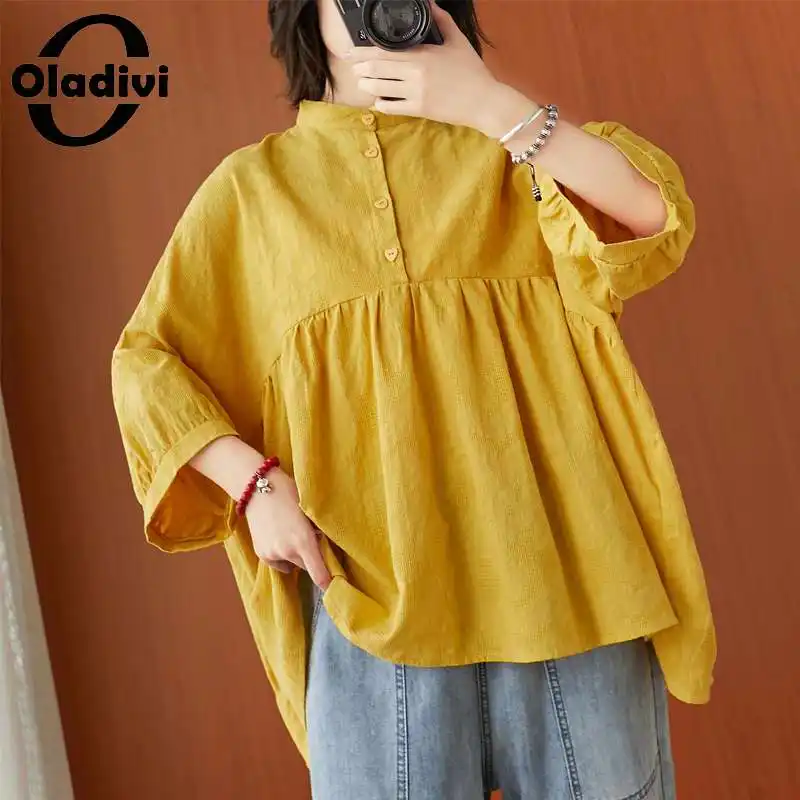 

Oladivi Oversized Cotton Linen Blouse Women's Oversize Casual Spring Shirts Ladies Big Tops Tee Tunic Blusa 4XL 5XL 6XL 7XL 8XL