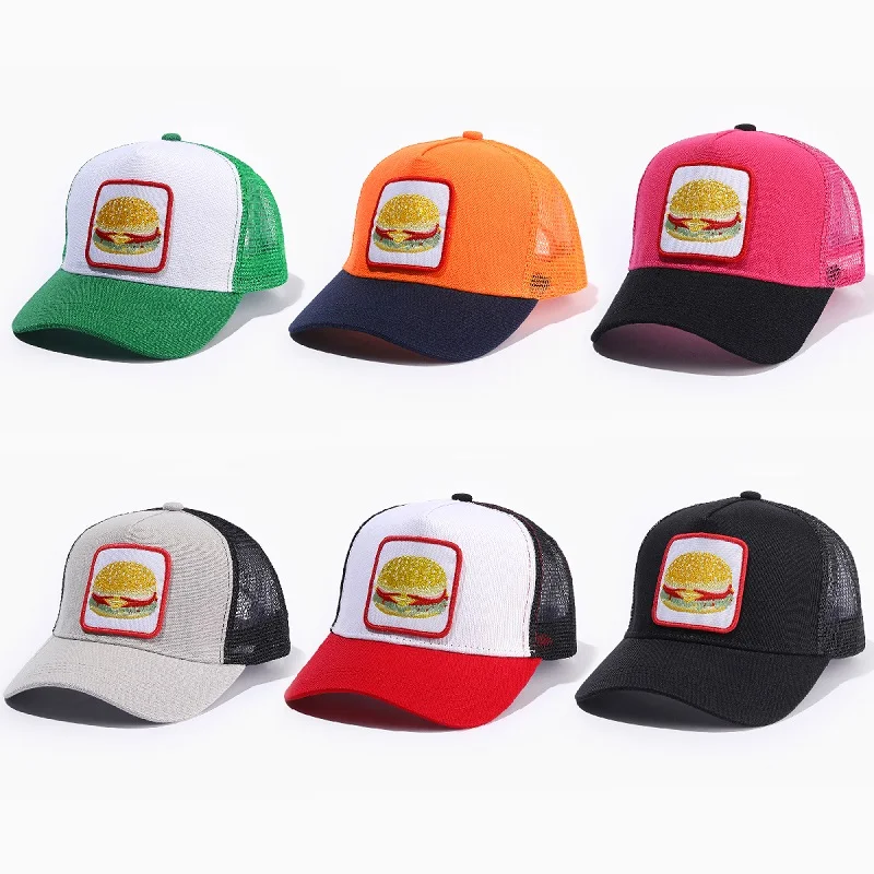 Хлопковая Сетчатая Бейсболка Унисекс С Мультяшной Гамбургской Вышивкой Snapback