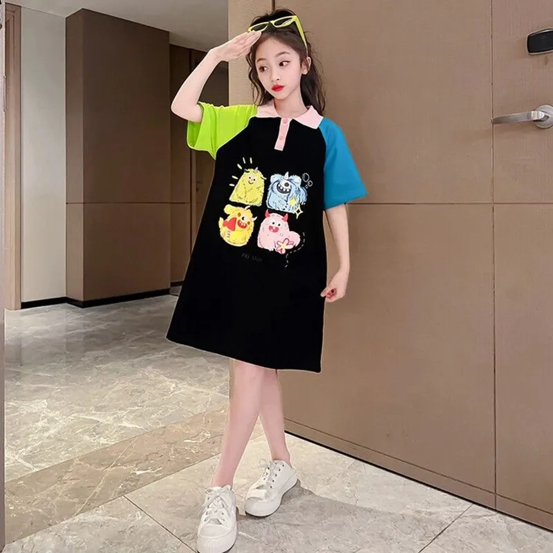 

New Kids Dresses for Girls Clothes Summer Girl Cartoon Princess Dress Toddler Baby Dress 2 6 8 10 12 14 Year Children's Clothing