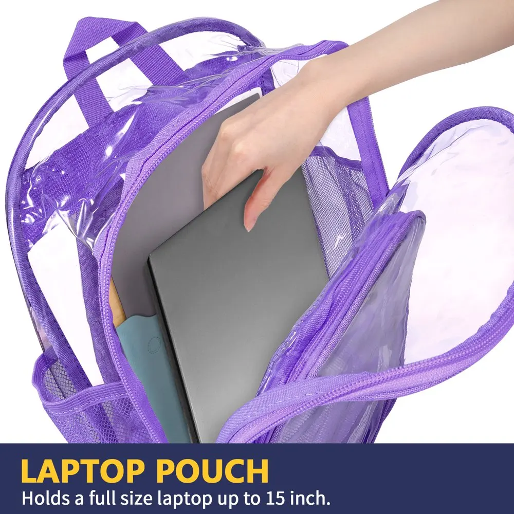 Clear Backpack Unisex Large Heavy Duty Transparent Bookbag,See Through Backpack with Reinforced Strap,Purple