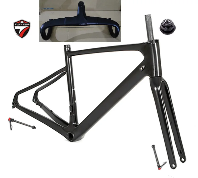 Купи Carbon Bike Frame Twitter R7 Gravel Thru Axle 12x142mm Disc Brake Cyclocross 700C Road Frameset With Fork Handlebar за 24,368 рублей в магазине AliExpress