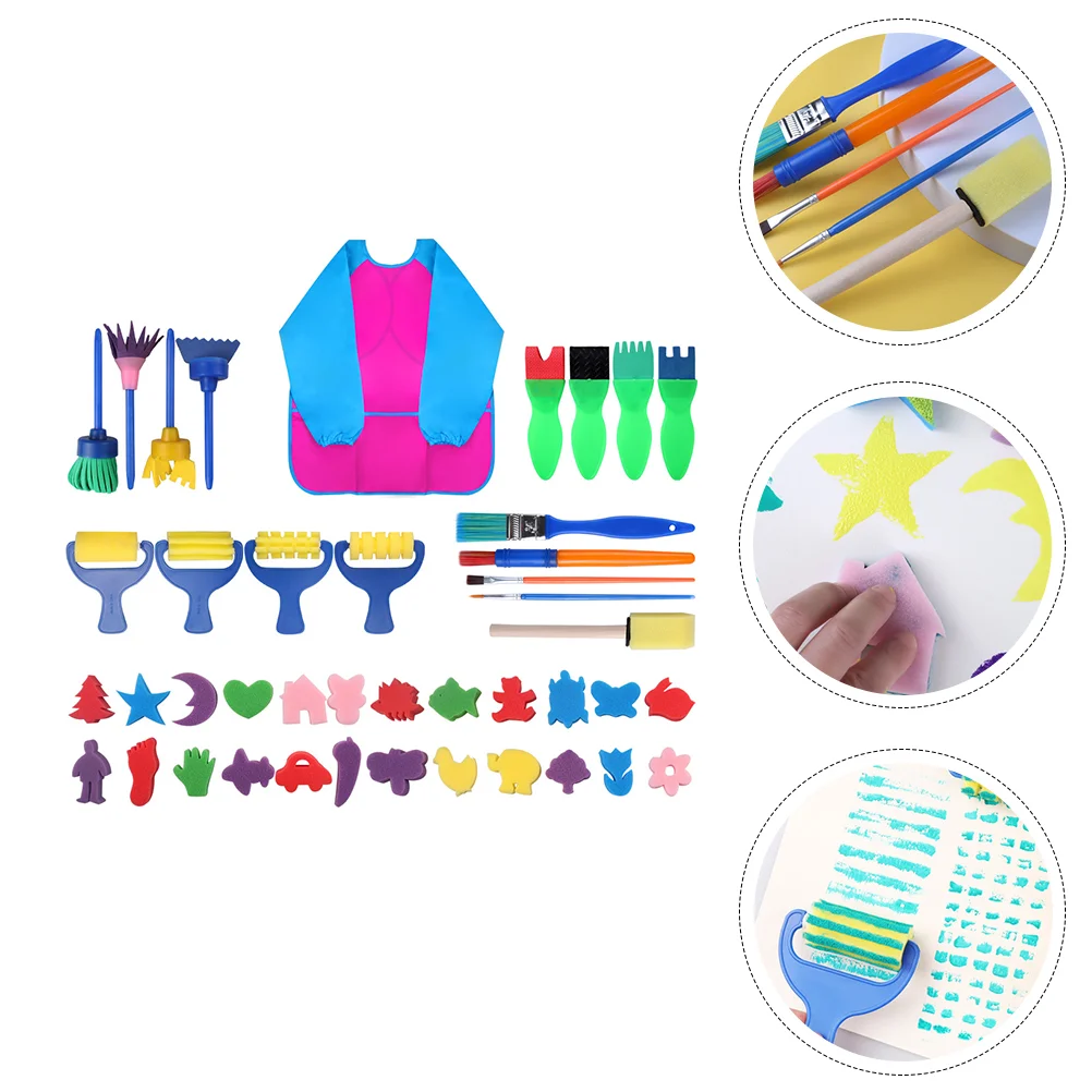 

1 Set of Children Sponge Painting Brushes Kit with Painting Apron and Brush