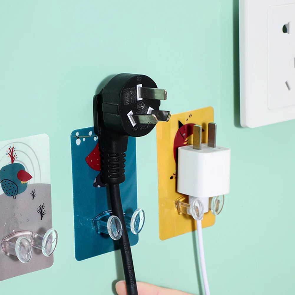 

1PC Wall Storage Hook Punch-free Power Plug Socket Holder Kitchen Cartoon Hook Wall Adhesive Hanger Bathroom Accessories