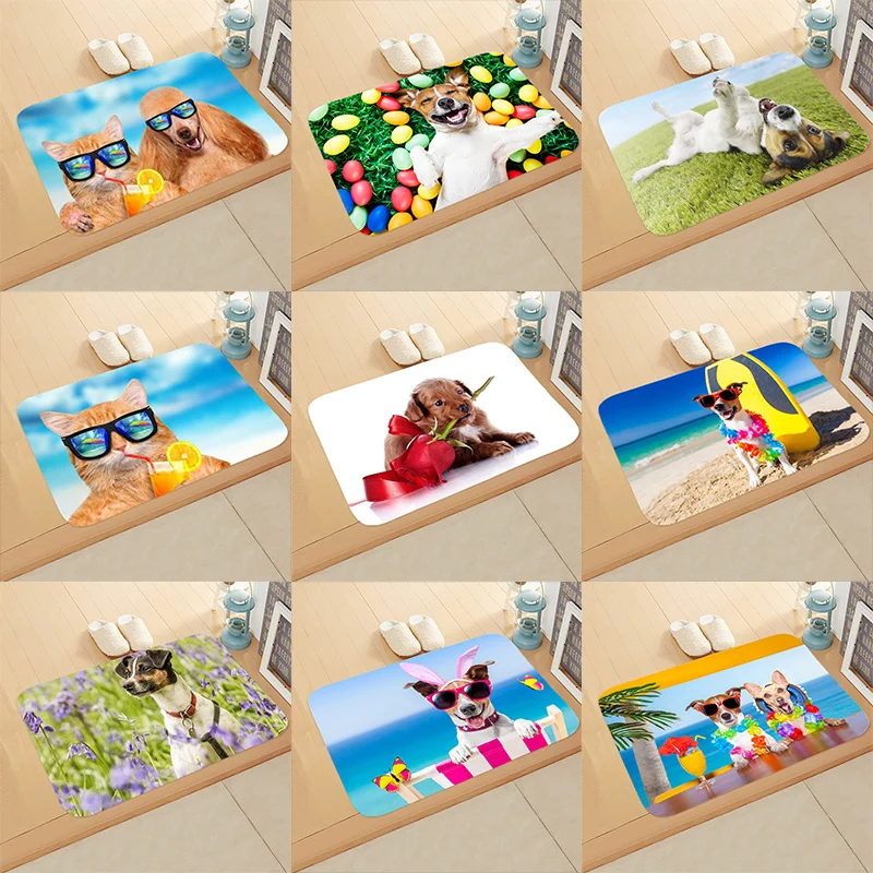 Cute Dog Pattern Doggy Spoof Home Decor Doormat Bedroom Non-Slip Pet Shop Coral Velvet Carpet Rug Kitchen Bath Entrance Door Mat |