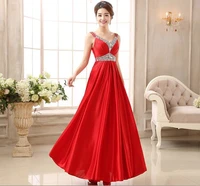 new v neck dress red bright diamond dress bride wedding toast dress long bridesmaid dress