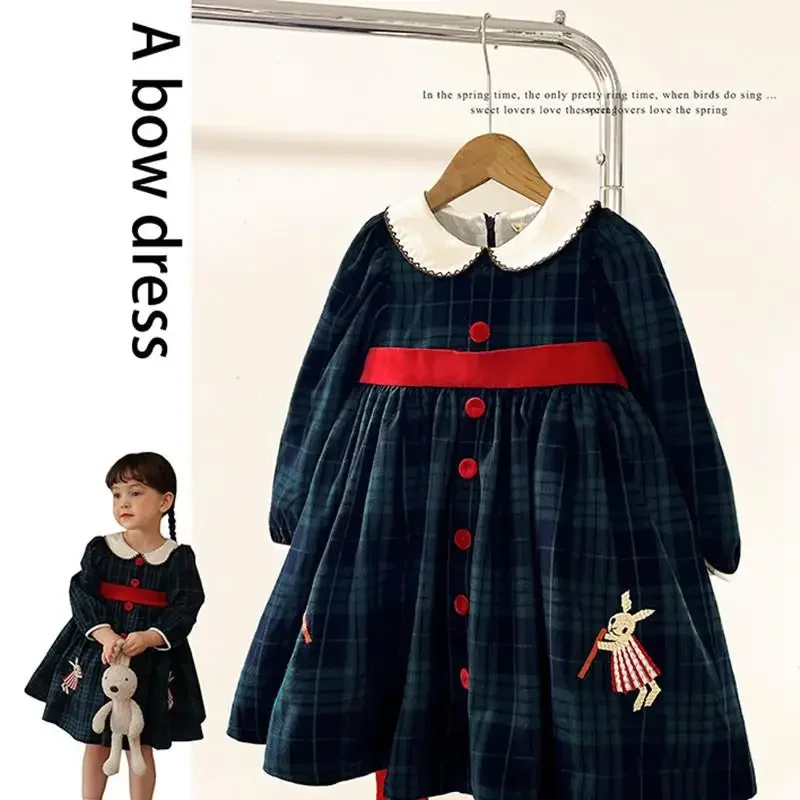 Новинка 2023 платья для девочек на праздник детские осенне-осенние клетчатые