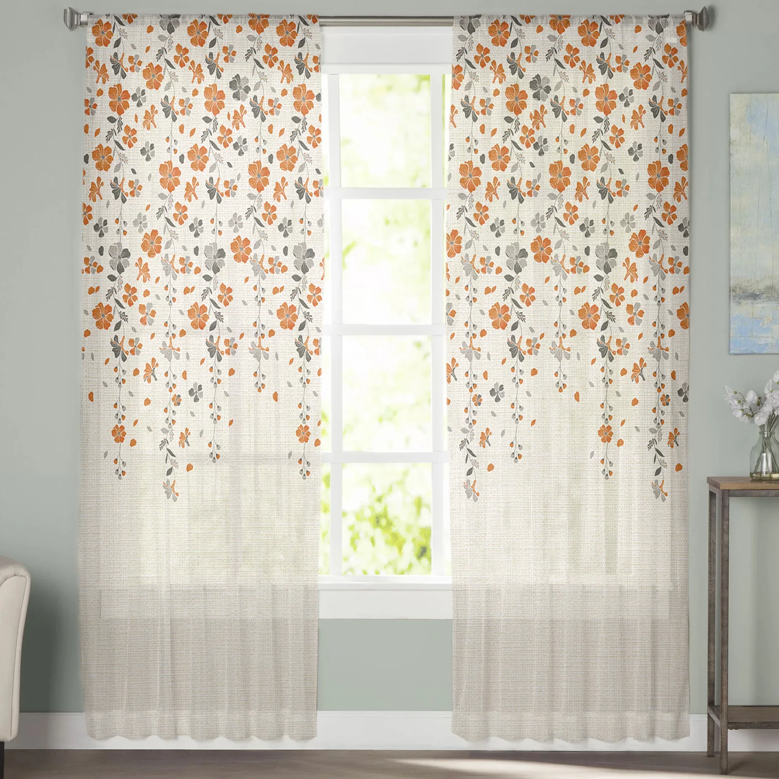 

Оранжевые, серые, цветочные, льняные, тюлевые шторы для гостиной, спальни, украшение, роскошные прозрачные Занавески для кухни