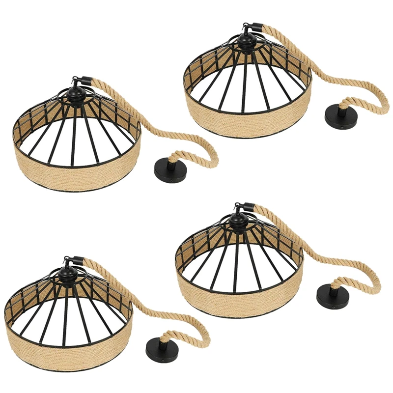 

4X E27 Hemp Rope Hanging Lamp Vintage Pendant Lamp Ceiling Light, Antique Industrial Adjustable Lamp Chandelier(30 CM)