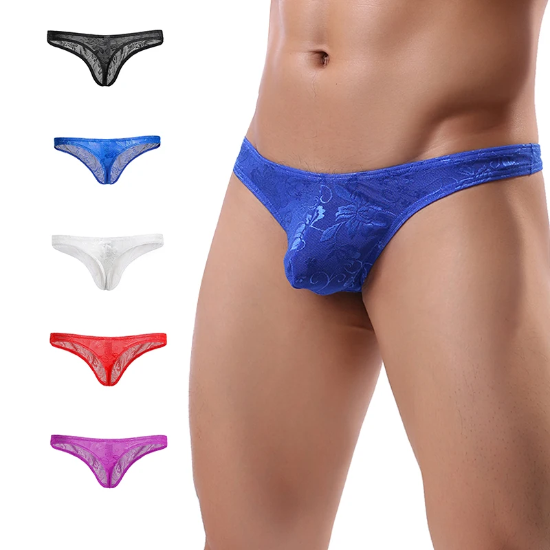 

CLEVER-MENMODE Men's Sexy Panties Lace Hollow Transparent Thong Sissy Gay Bikini Underwear Raised Penis Packets Boxer Briefs