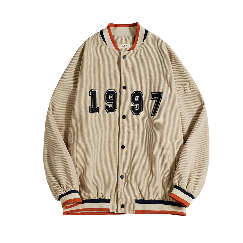 

Corduroy Bomber Varsity Jacket Men's Spring Autumn Vintage Harajuku Couples Coat Letter Embroidery Loose Unisex Baseball Jackets