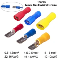 100pcs female male electrical terminal insulated spade cable terminal wire crimp connector assortment kit butt connector