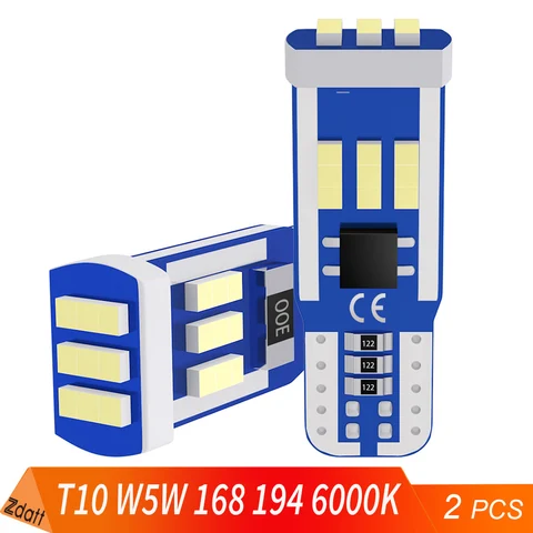 Светодиодные лампы ZDATT 2 шт. W5W T10 Canbus 4014 SMD 6000K 168 194 Led 5w5 для салона автомобиля купольная лампа для чтения номерного знака