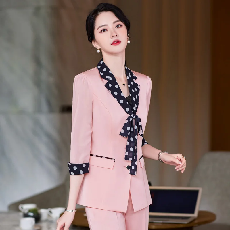 Women Jacket 2 Piece Set 2023 New in Scarf Collar Blazers Trousers Set Elegant Formal Office Ladies Work Wear Business Pants Set