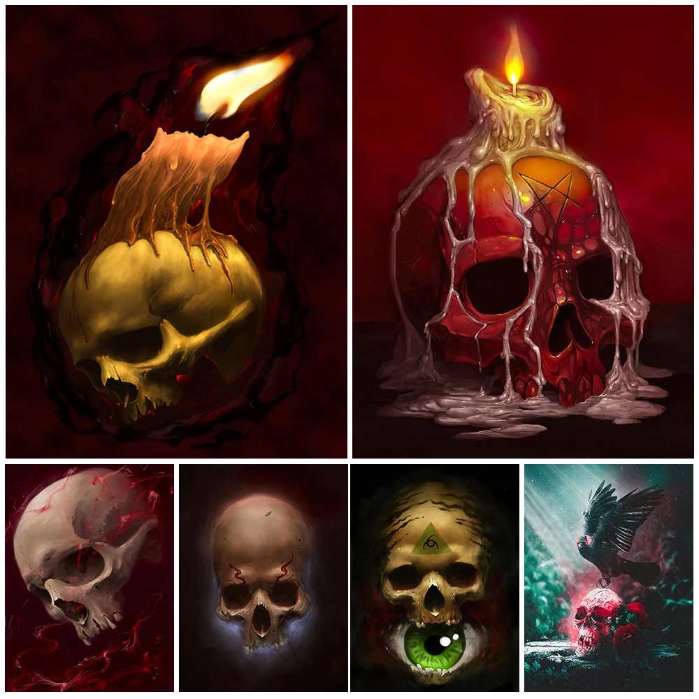 Скелет дьявол художественный плакат и печать свечи черепа абстрактный настенный