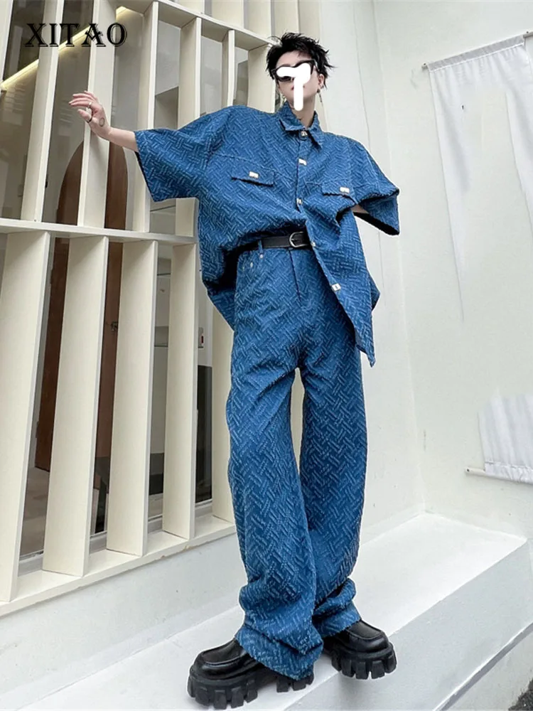 

XITAO Two Pieces Set Women Fashion Single Breast Pocket Top Elastic Waist Full Length Pants 2022 Summer Minority ZY7141