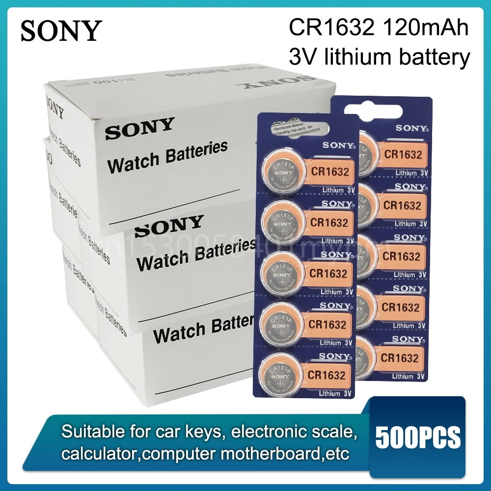 500pcs Sony Cr1632 Button Cell Coin Battery 3v Watch Remote Control Car Keys DL1632 ECR1632 GPCE1632 Lithium Battery