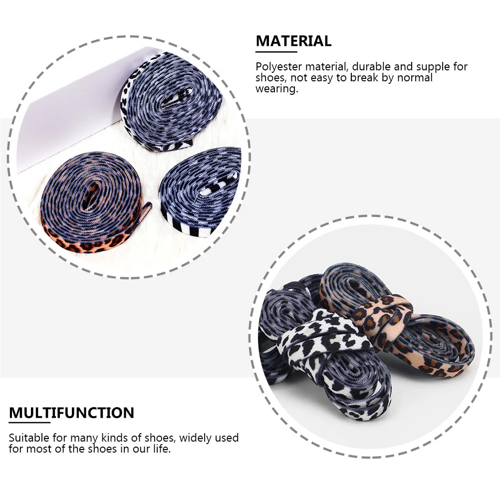 2 Pairs Leopard Lace Shoelaces Sport Accessories Ties Stretch Sneakers Classic Shoes Cool Flat White Fashionable
