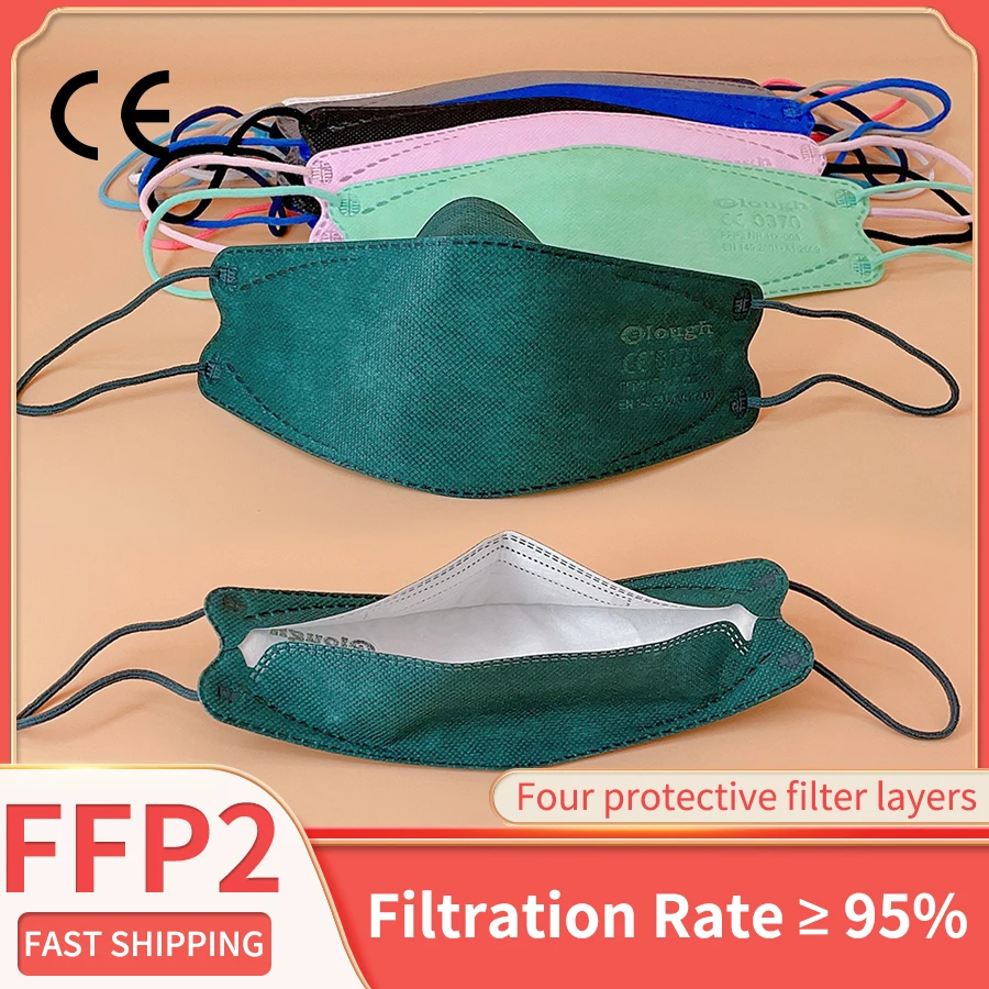 

FFP2 Elough Adult Face Mask 4-ply Mouth Fish Mascarillas KN95 Certified Respirator Filters Melt-blown Colors Cotton Fabric Mask
