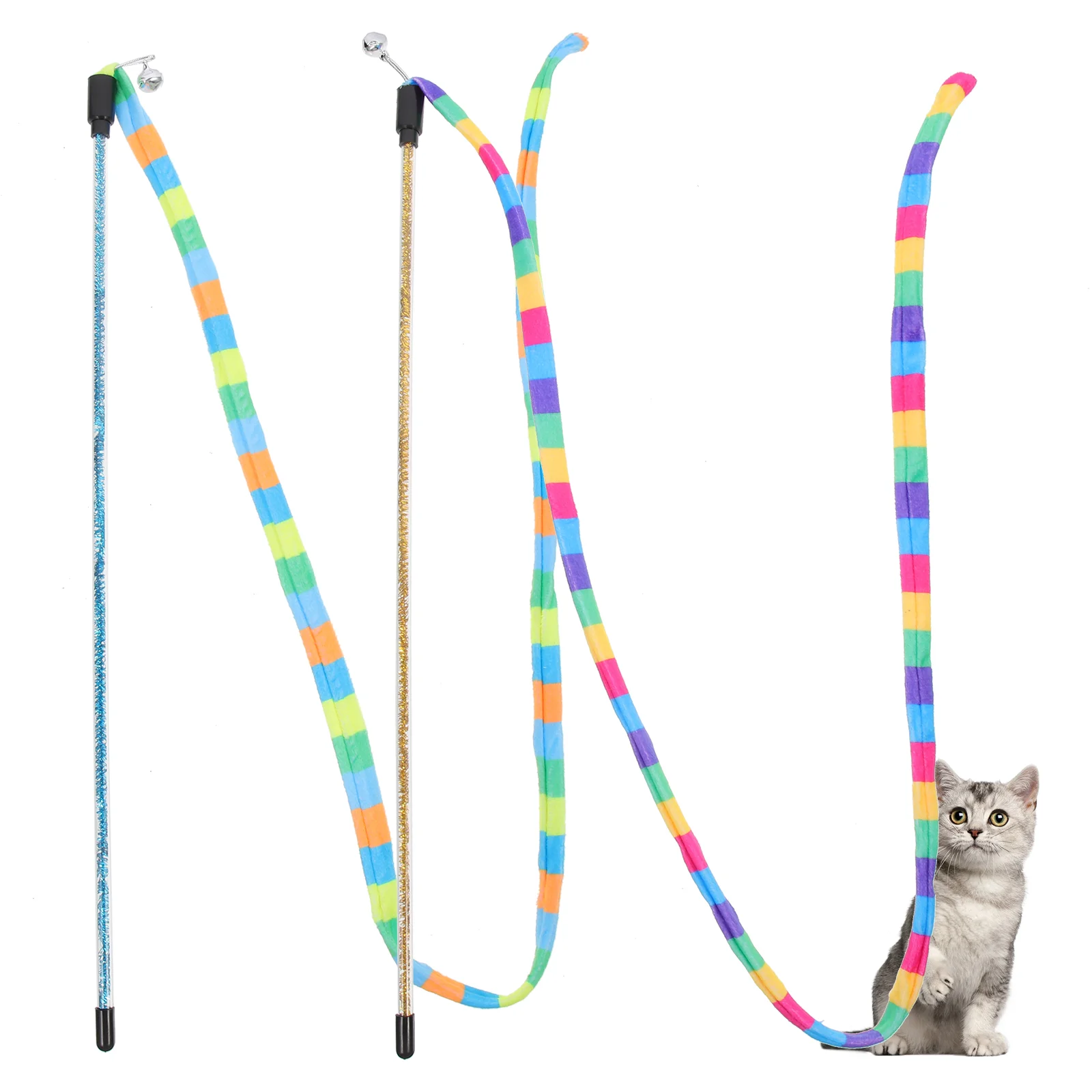 

Cat Toy Toys Wand Teaser Interactive Kitten Indoor Catswands Ribbonrainbow Chew Treat Scratch Rope Wire Exrecise Teasing Pole