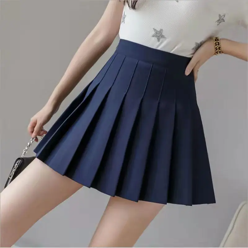

Women Clothing Pleated Skirt Female Black Short JK New in Large Size High Waist Skinny a Word Small Person Half Skirt