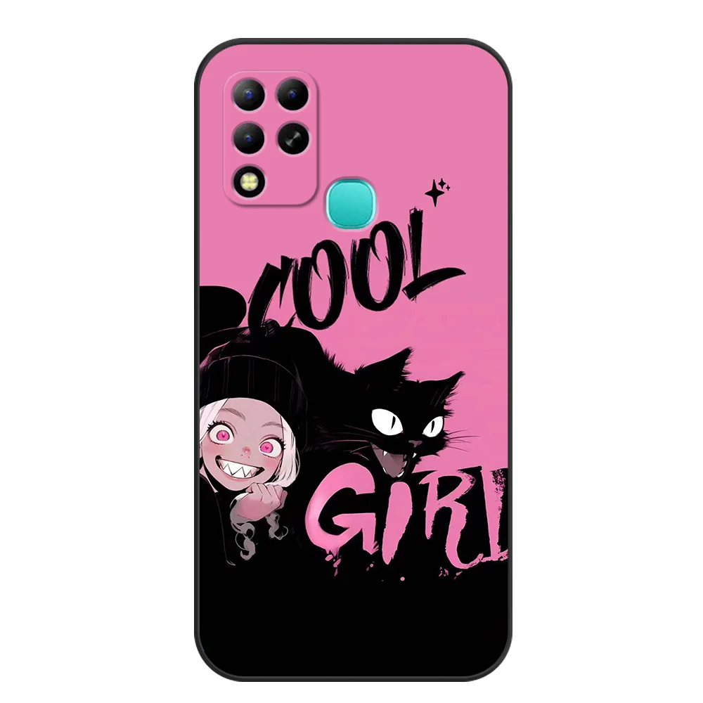 Черный чехол ТПУ для INFINIX HOT10 11(G37) 20I 20 NOTE12VIP 12 4G(2023)12PRO 4G 5G 12I девушки и черные кошки