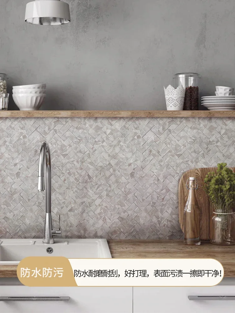 Фото White imitation shell metal mosaic tiles Crystal Bar bathroom TV background wall glass wall paste self-adhesive stickers №4