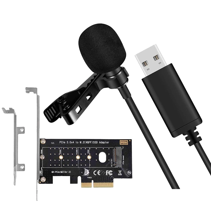 

Universal USB Microphone Lavalier Microphone With Nvme Pcie Adapter,M Key M.2 NVME SSD To PCI-E 3.0 X4 Expansion Card