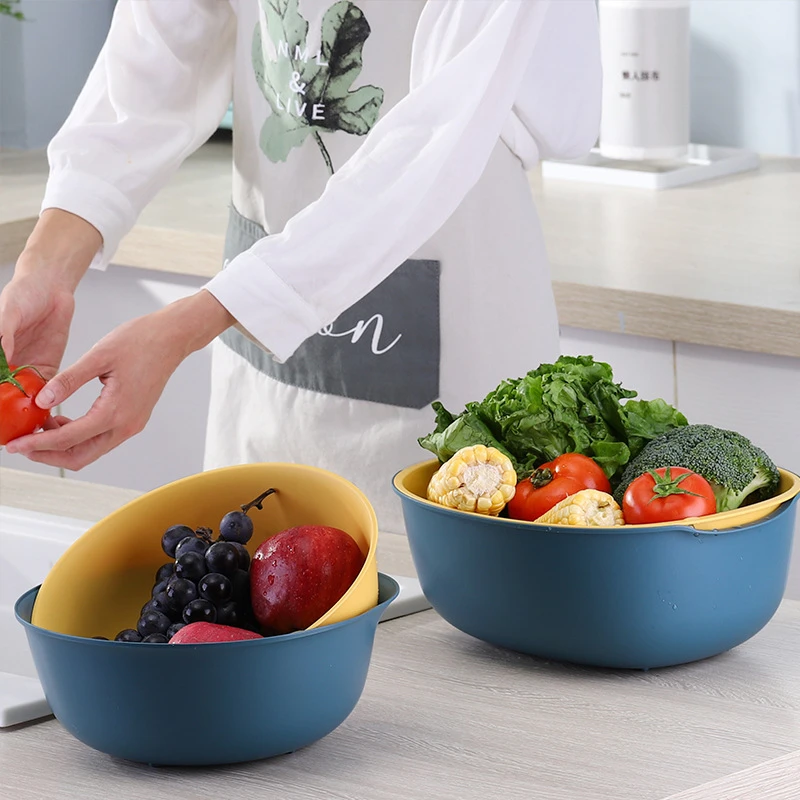

Double Layer Drain Fruit Basket Multifunction Plastic Kitchen Vegetables Washing Strainer Storage Basket Round Dishwasher Filter
