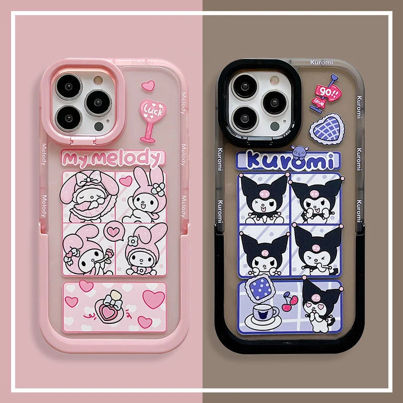 

Sanrio Kuromi My Melody with Invisible Bracket Phone Case for IPhone 13 12 11 Pro Max X XR XS MAX Anti-drop Back Cover Y2k Girl