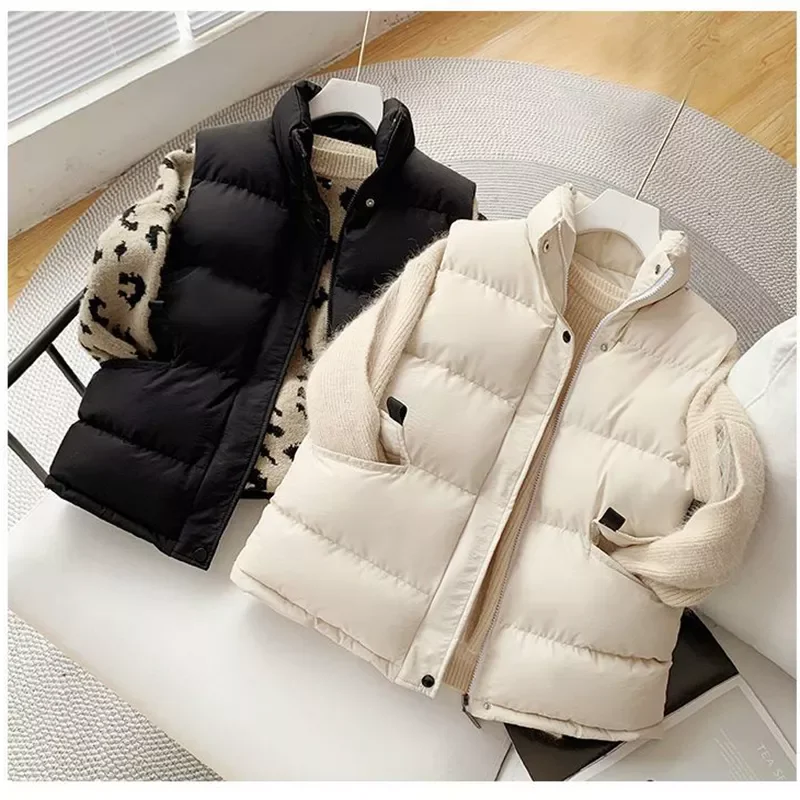 

Новинка, осенне-зимняя хлопковая куртка, жилет, Женский Свободный жилет, жилет на молнии, теплый жилет, Женское пальто на белом утином пуху б...