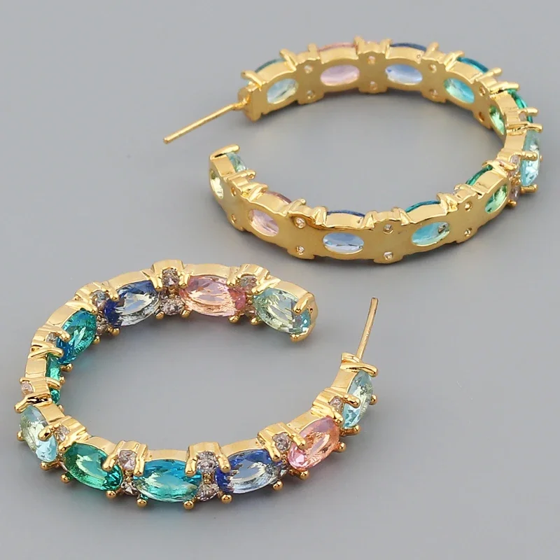 Женские Серьги-кольца В Золотой Оправе С Радужным Цирконием Стиле Бохо Красочные