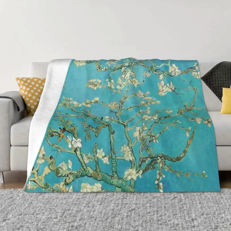 

Картина маслом Ван Гога, художественное одеяло, Фланелевое украшение, миндаль, цветы, Винсент, портативное домашнее покрывало