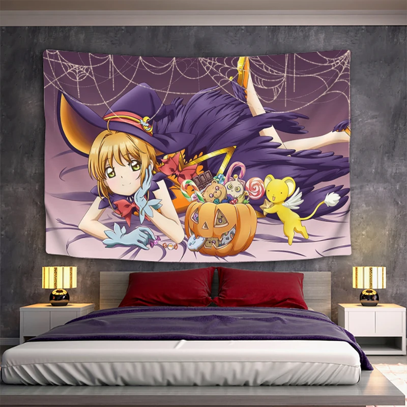 

Anime Tapestry Wall Hanging Sakura Cardcaptor Boho Home Decoration Living Room Decors Aesthetic Tapestries Art Mural Decor Cute