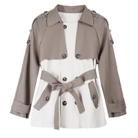 corduroy khaki color blocking windbreaker womens mid length 2022 temperament commuter autumn new hepburn style coat jacket