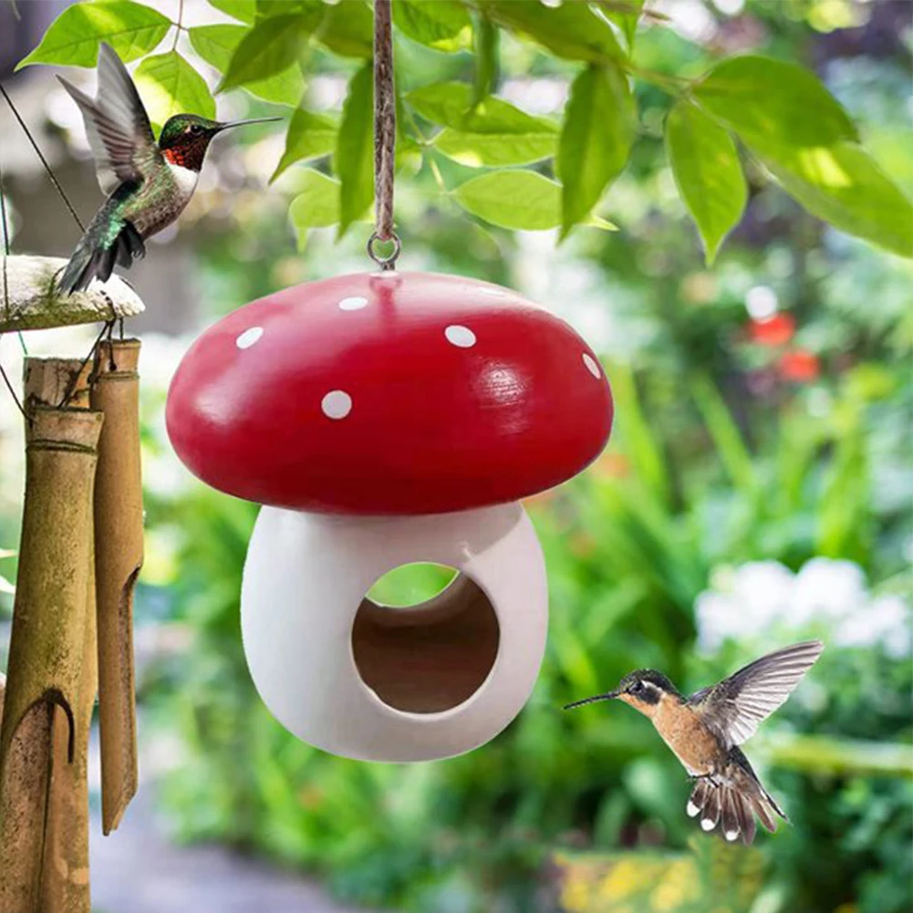

Patio Tree Garden Decor Durable Bird Feeder Balcony Weatherproof Outdoor Hanging Gift Mushroom Shape Lawn Courtyard Craft Wooden