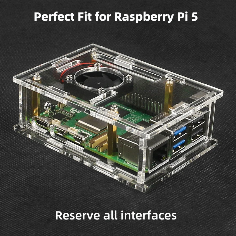 Raspberry Pi 5 Чехол прозрачный корпус дополнительные радиаторы вентилятора пассивное