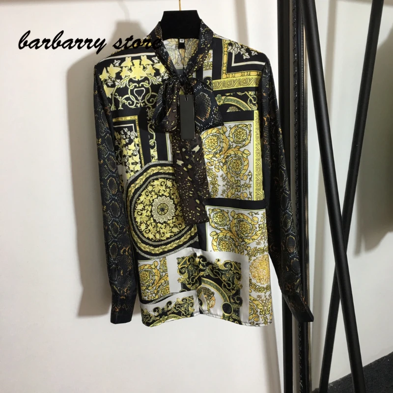 

22 summer new luxury design personalized butterfly lead fashion Vintage Print Long Sleeve Lapel shirt women's top blouse women