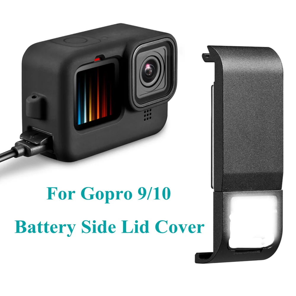 Flip Battery Cover for GoPro Hero 9 10 Black Removable Battery Lid Door Type-C Charging Port Side Case for gopro 9 Accessories