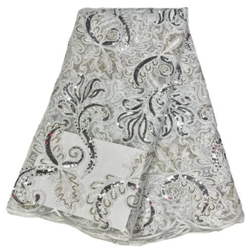 

Fashion White /Silver Net African Lace Fabric 5 Yards High Quality Sequence Lace Material Nigerian Wedding Luxury Fabric