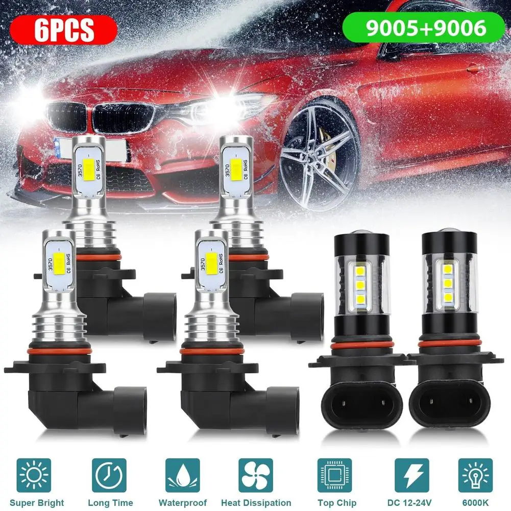 

6pcs Car LED Headlight Foglight High/low Beam Fog Light Bulbs Lamp Compatible For Chevrolet Silverado 1500 2500 Hd 2003-2006