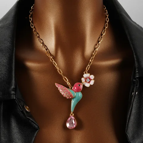 Ожерелье с подвеской в виде колибри, женские ювелирные изделия с животными, подарок, украшенный сверкающим цирконом, ювелирные изделия, подарок на день матери для жены, мамы