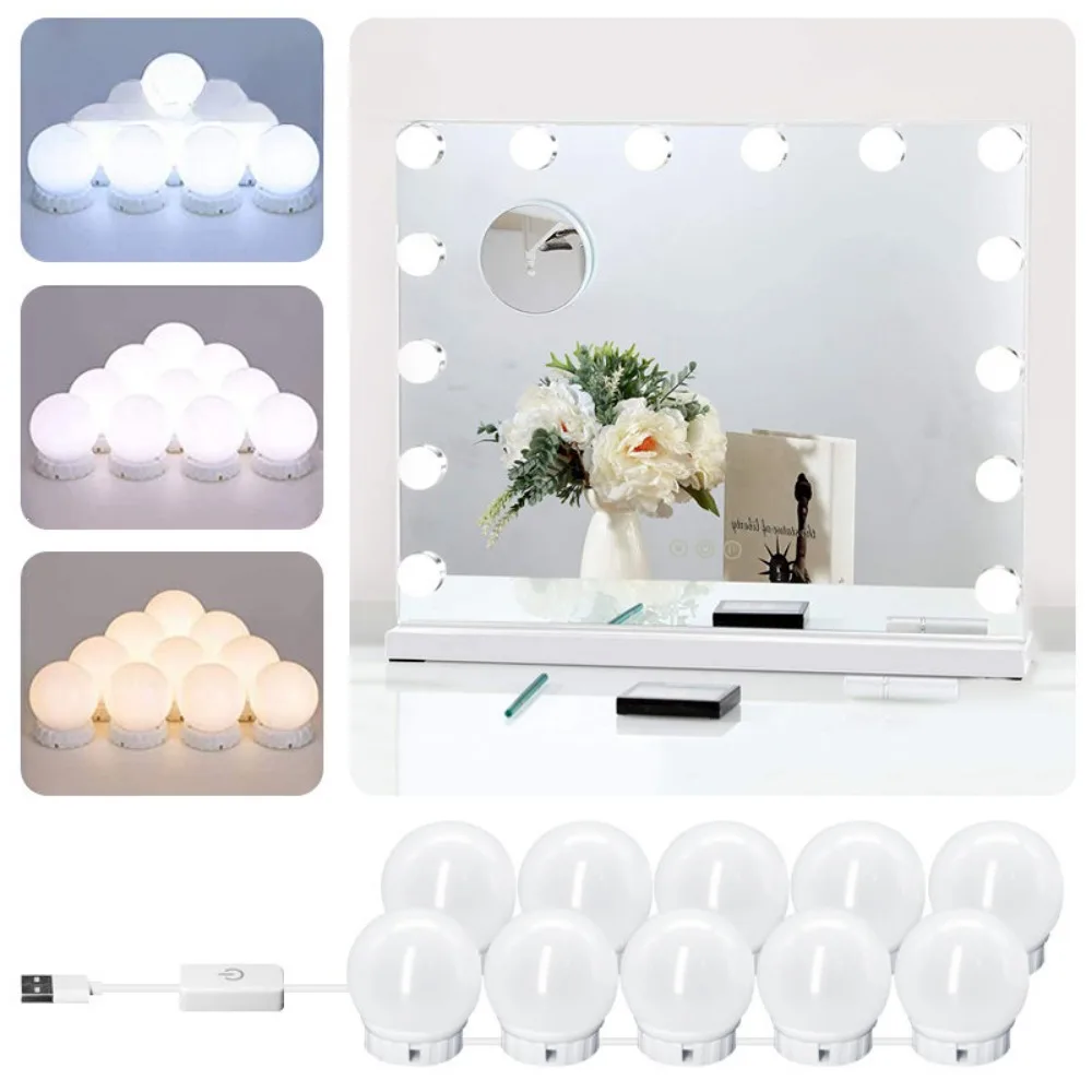 

LED Makeup Vanity Mirror Light Dimmable Beauty Bulbs Hollywood Wall Lamp USB Plug Cosmetic Bathroom Dressing Table Lighting