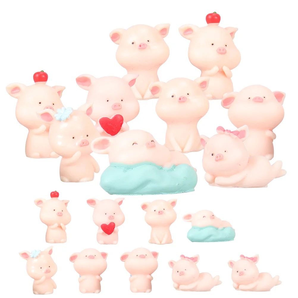 

18 Pcs Micro Landscape Resin Craft Piggy Ornament Set Cake Decorate Fish Tank Decoration