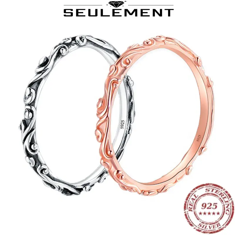 

Seulement Real 925 Sterling Silver Rings Vintage Twisted Rattan Stackable Classic Finger Ring For Women Fashion Wedding Jewelry