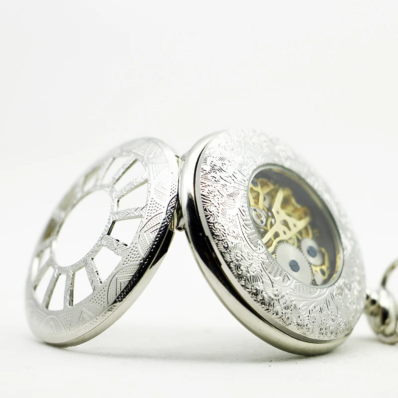 Vintage Flip Hollow Mechanical Pocket Watch Arabic Numerals Display Belt Chain Pendant Clock Men's Ladies Student Gifts