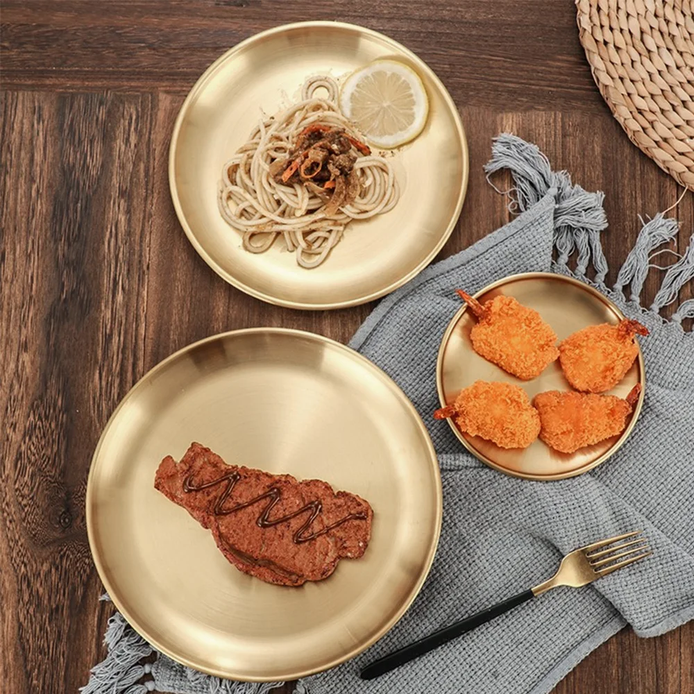 Golden Snack Plate Dishes For Serving Stainless Steel Kitchen Storage Tray Metal Fruit Dessert Jewelry Display | Дом и сад